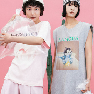 MO&Co. 摩安珂 X 迪士尼匹诺曹 女士圆领短袖T恤 MBB2TEE010 冰粉色 L