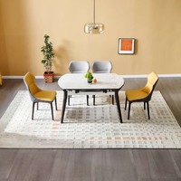QuanU 全友 DW1059 折叠式岩板餐桌+餐椅A*2+餐椅B*2 卡门灰+橙色+灰色
