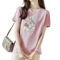 JEANSWEST 真维斯 女士圆领短袖T恤 JY-02-274053 粉色 XL
