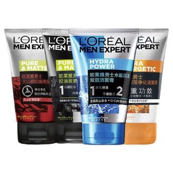 L'OREAL PARIS 巴黎欧莱雅 欧莱雅（LOREAL） 男士洗面奶控油清痘磨砂抗黑头角质男士水能保湿净油洁面啫喱 100ml