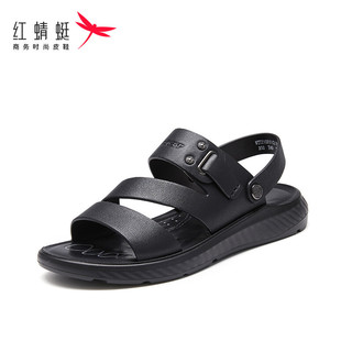 红蜻蜓 男鞋夏季新款牛皮革简约休闲凉鞋男 WTT21081 黑色 40