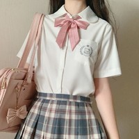 小乔酱 动物园系列 JK制服 椰果熊 女士短袖衬衫 白色 S