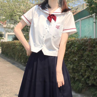 小乔酱 JK制服 小乔中 女士短袖水手服 酒红山道线