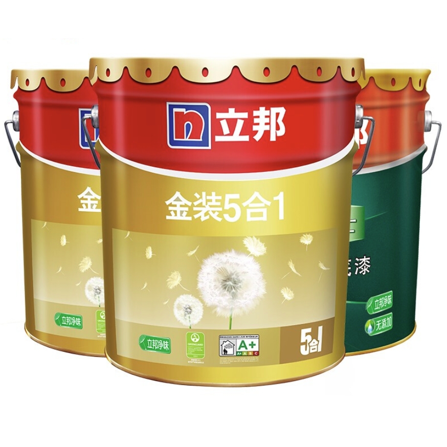 立邦 环保乳胶漆内墙金装净味五合一大桶套装 51l