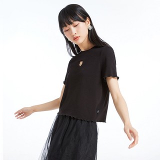 VERO MODA HIGH-T系列 女士圆领短袖T恤 322201088 黑色 XS