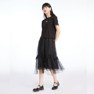 VERO MODA HIGH-T系列 女士圆领短袖T恤 322201088 黑色 XS