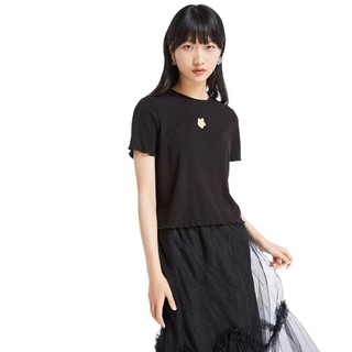 VERO MODA HIGH-T系列 女士圆领短袖T恤 322201088 黑色 XS