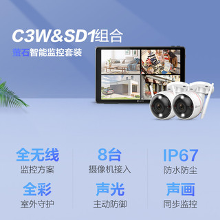 萤石摄像头 200万超清无线全彩WiFi监控套装 C3W2MP+32G卡+SD1 8台摄像机智能屏套装 家用监控 室外防水 200万全彩双向语音-默认4MM 内存容量 5个摄像头套装 无内存卡