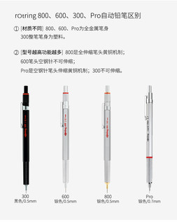 德国Rotring红环针管笔300/600/rapid Pro系列自动铅笔0.5/0.7mm黑色建筑设计绘图活动专业美术 红环300黑色0.5