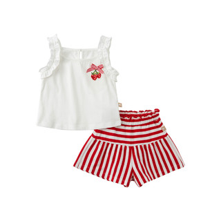 DAVE&BELLA 戴维贝拉 DBS17213 儿童短袖套装 红白条纹 90cm