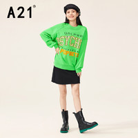 A21 女装针织韩版圆领落肩长袖卫衣衫 鲜绿 S