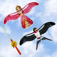 伸缩鱼竿风筝动态仿生挑竿卡通儿童手持微风易飞燕子蝴蝶塑料风筝
