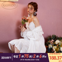Gukoo/果壳睡裙女纯色蕾丝边睡裙套装吊带睡裙春秋款女士家居服A
