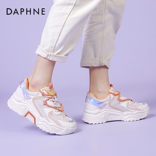 达芙妮（DAPHNE）女鞋老爹鞋女2022新款春秋韩版百搭运动鞋ins潮厚底休闲鞋跑步鞋 灰橙色 35 灰橙色 38