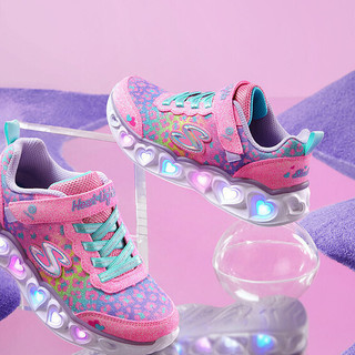 SKECHERS 斯凯奇 Love LIGHTS系列 HEART LIGHTS 女童休闲运动鞋 302145L/PKMT 粉红色/多彩色/PKMT 30码