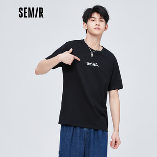 Semir 森马 短袖T恤男个性感字母印花2022夏季男生休闲针织上衣109322100157黑色L