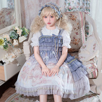 线球猫原创设计 Lolita洛丽塔 数羊 JSK吊带连衣裙 雾蓝色