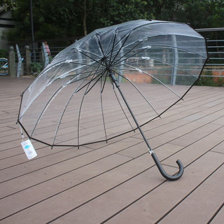 百盛洋伞 16骨直杆雨伞 弯手柄款 透明黑