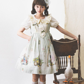 仲夏物语 Lolita洛丽塔 比得兔联名款 软妹风 女士OP有袖连衣裙 娃娃领款 绿色 M