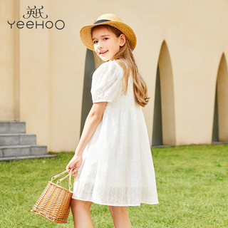YeeHoO 英氏 女童短袖连衣裙2022夏季新款儿童白色公主裙子中大童夏装洋气