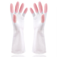 Jepoo 指尖加强洗碗手套轻薄贴手穿戴舒适家务防水胶皮洗衣服清洁手套 5双装(M码颜色随机)