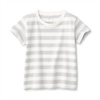 MUJI 無印良品 无印良品 MUJI 婴儿 印度棉天竺编织 条纹短袖T恤 CCF02A0S 浅银灰色