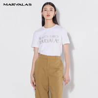 MARVALAS 曼德诗 面膜T恤女2022年夏季新款打底冰丝短袖重工亮片莫代尔上衣