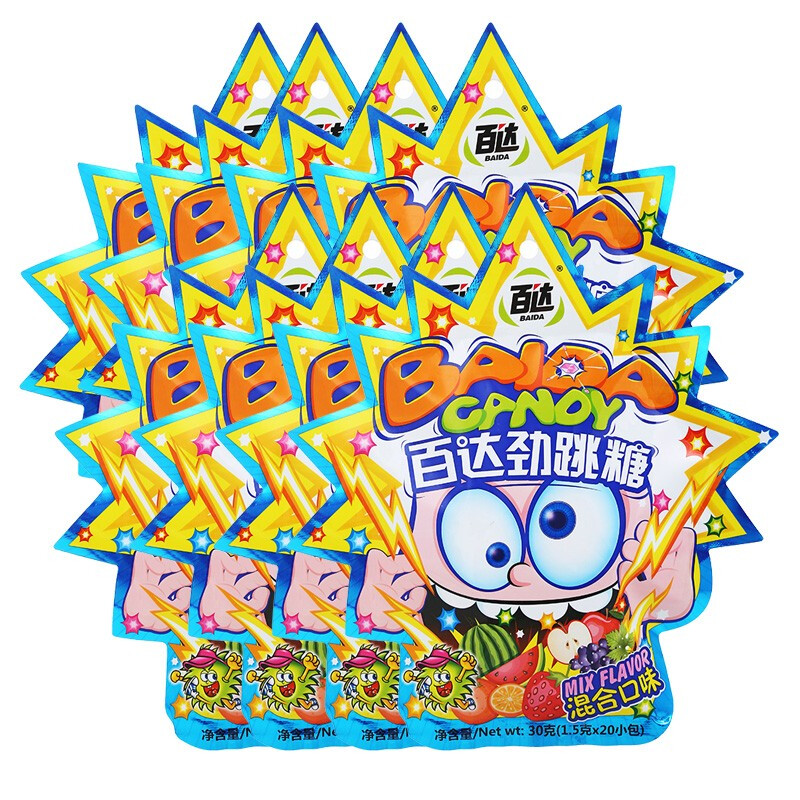 百达(baida)  休闲零食  跳跳糖 童年怀旧零食 劲跳糖 混合味 30g*8袋