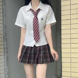 七月熙 JK制服 音乐系 收腰短袖衬衫 奶白色