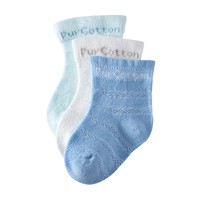 全棉时代 儿童袜子纯棉宝宝婴儿地板袜防蚊袜3双装童袜春夏款