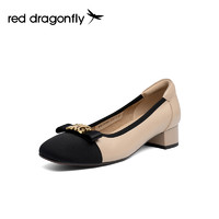 红蜻蜓 高跟鞋女2022年春夏新款方头鞋柔软浅口拼色单鞋女WGB12056