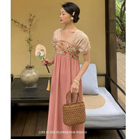 王寒嫣 改良汉服 国风元素连衣裙 粉色