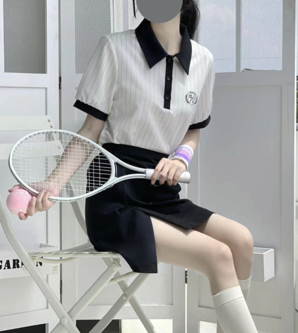 神仙club JK制服 學院風運動套裝 條紋Polo衫上衣