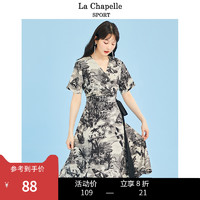 La Chapelle 春夏季新款气质系带收腰连衣裙女短袖修身显瘦裙子