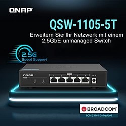 QNAP 威联通 QSW-1105-5T, 5 端口 2.5Gbps 自动识别 (2.5G/1G/100M), 不管理开关