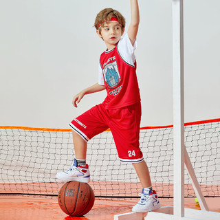 Ebcastle 一贝皇城男童夏季短袖套装2022新款儿童凉感速干运动篮球服两件套