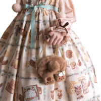 Morning_glory Lolita洛丽塔 熊屁屁 女士毛绒零钱包 棕色 中号