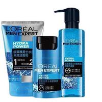 L'OREAL PARIS 巴黎欧莱雅 男士水能护肤套装 (保湿酷爽水凝露120ml+滋润乳50ml+强润霜50ml+润泽双效洁面膏100ml)