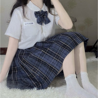 柠檬啵啵茶JK 岚书 JK制服 百褶格裙+领结