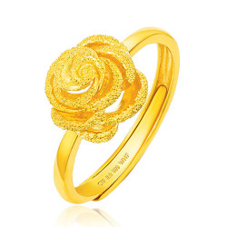 chowtaifook周大福光沙玫瑰花开口足金黄金戒指女士f189576