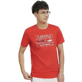 CARTELO 卡帝乐鳄鱼 男士圆领短袖T恤 C11107-2OHONG 红色 XXL