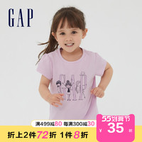 Gap女幼童纯棉短袖T恤708517夏季新款洋气童装运动上衣 女孩图案 90cm(18-24月)