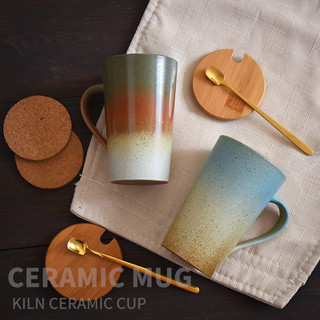 杯子陶瓷马克杯带盖勺茶水杯复古家用咖啡杯创意个性潮流情侣杯 款式-21 +2个马克杯送两把勺子