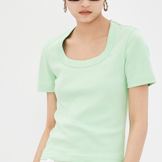 MO&Co. 摩安珂 女士U领短袖T恤 MBB2TEET25 霓虹绿色 XL