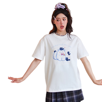 东京岁时记JK 猫咪家族 JK制服 女士圆领短袖T恤 白色 S