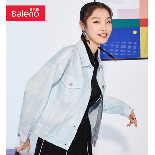 Baleno 班尼路 2021年春秋新款短款甜美风扎染翻领牛仔外套女韩版夹克衫