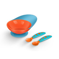 boon 婴儿碗 辅食碗 宝宝儿童餐具  吸盘碗勺组合 双头勺 经典吸盘碗叉勺套装-蓝橘色