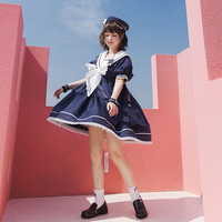 沉默编织 Lolita洛丽塔 海军风 海岛甜星 女士短袖连衣裙 LO202103op1 藏蓝色