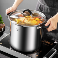 MAXCOOK 美厨 汤锅食品级304不锈钢加厚家用炖锅电磁炉蒸锅具24cm高汤锅