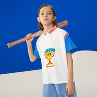 MQD童装男童奖杯POLO衫2022夏季新款短袖儿童T恤中大童翻领上衣 130 米白